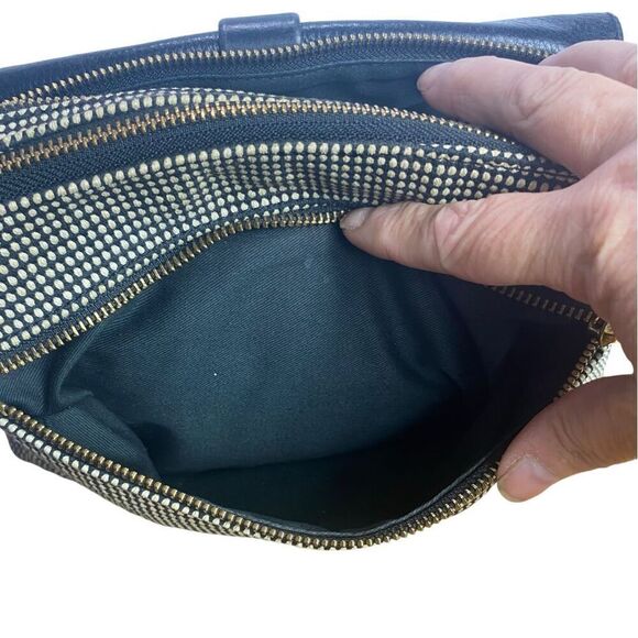 Fossil Kinley Black Leather Front Flap Black Cream Dot Tweed Crossbody Purse Key - Picture 7 of 12